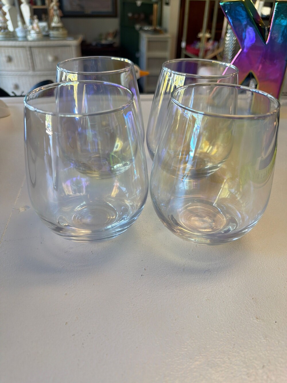 Set of 4 Clear Glass Stemless Drinking Glasses